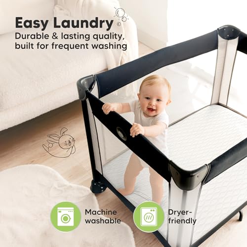 Image of 1-Pack Mini Waterproof Crib Mattress Protector - Quiet Pack and Play Mattress Pad Cover, 38 inch x 26 inch Mini Baby Crib Sheets, Soft Absorbent Quilted Cotton, Machine Washable, Easy Fit (Soft White)