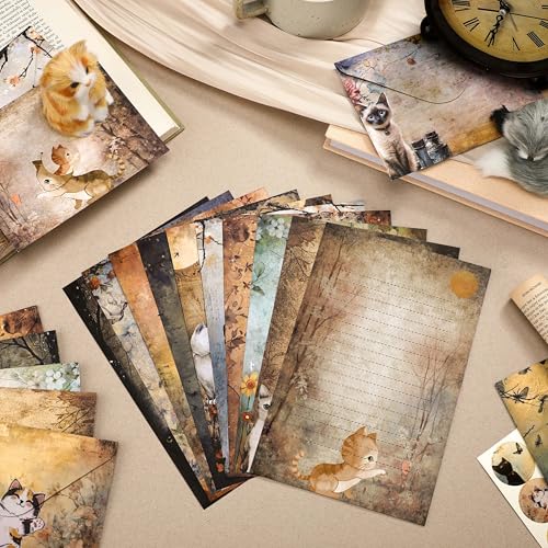 Image of TaoBary 160 Pcs Cat Stationery Paper and Envelopes Set, 5.5 x 8.25'' | Stationary Set Letter and Envelopes, 50 Double Sided Stationery Writing Papers 50 Matching Envelopes 60 Round Dot Sticker