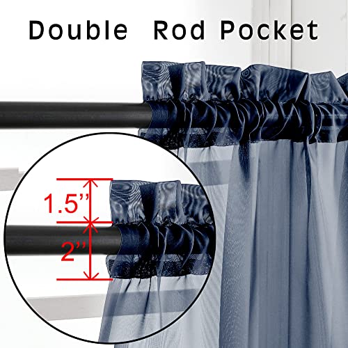 Image of OVZME Sheer Curtains 45 inches Long for Kitchen Curtains, Rod Pocket Clean Selvedge Voile Window Treatments, 2 Panels=84 Inches Width, Navy Blue.