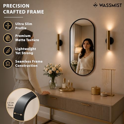 Image of WASSMIST Mirror for Bathroom Wall | Capsule Bathroom Mirror with Aluminium Frame | HD Reflection Wall Mirror for Living Room /Bedroom (18 X 30 inch)