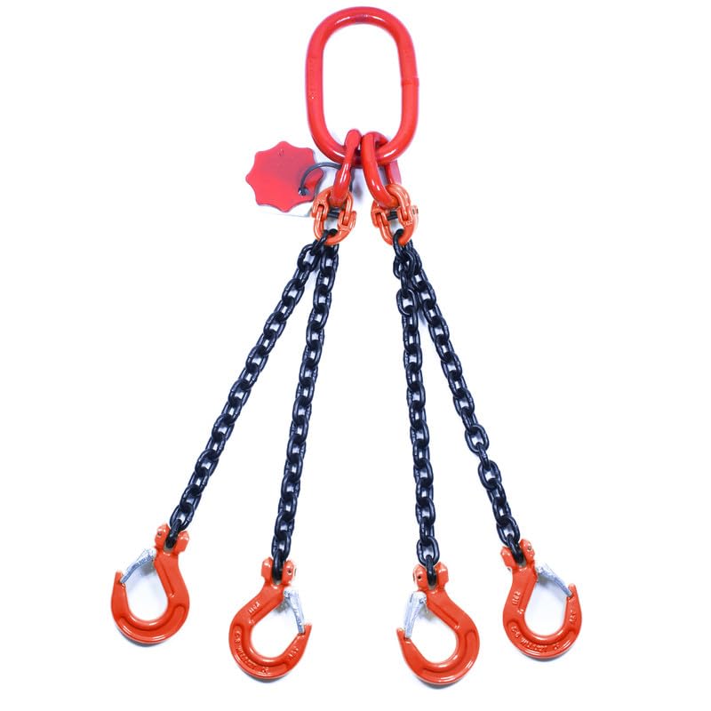 Catena di Sollevamento a 4 Bracci 8mm x 2m - Catena di Ancoraggio ad Alta Resistenza - Catena di Gru Robusta Casse 8 con Ganci a Forcella