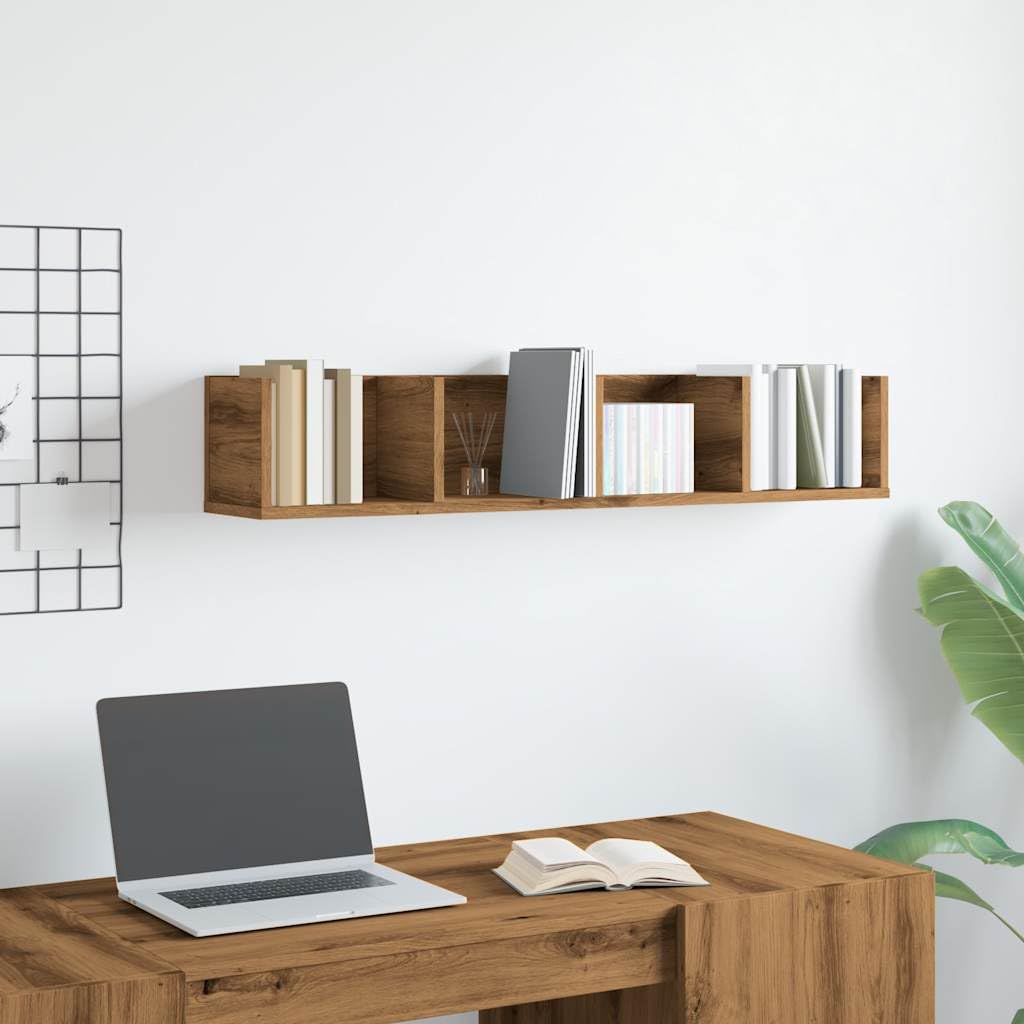 Mensola Porta CD, Scaffale da Parete in Legno Rovere con 4 Scomparti, Design Moderno per Collezioni Musicali o Libri, 100 x 18 x 18 cm