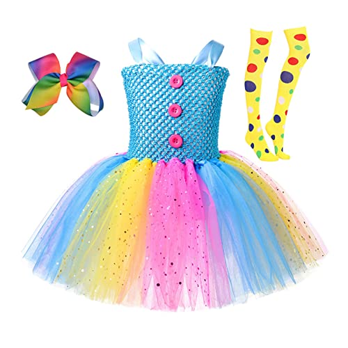 Colorido disfraz de payaso para niña con enaguas, vestido de payaso, disfraz de payaso para niños, disfraz de payaso, disfraz de payaso para niños, disfraz de payaso, fiesta, tutú