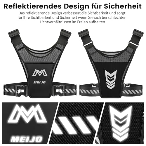 MEIJO Laufweste für Damen & Herren, Laufweste Reflektierend, Jogging Weste Running Vest Verstellbare Taille und Schulte Trinkweste wasserdichte Handytasche für Smartphones bis 6,8 Zoll