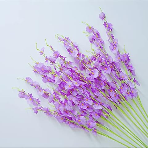 10Pcs Artificial Orchid Long Stems Silk Faux Flowers 36.2'' Fake Dancing Lady Orchids for Home Indoor Outdoor Decoration No Vase(Light Purple) Cover