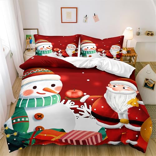 Gezu Weihnachten Bettwäsche Set 200x220cm Weihnachtsmann Schneemann...