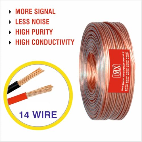 Image of MX High Performance Speaker Cable 50 Meter Coil 14 AWG Transparent Wire | Heavy Duty Audio Cable OD 2.2 x 4.4 mm | Speaker Wire for Home Theater, Hi-Fi & PA Systems