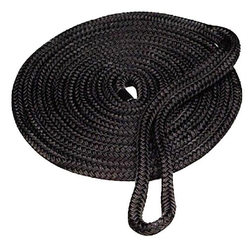 Amarine Made Double Braided Nylon Dock Lines 4840 lbs Breaking Strength (L:20 ft. D:1/2 inch Eyelet: 12 inch) Marine Mooring Rope Boat Dock Lines Working Load Limit:968 lbs Black