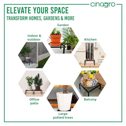 Image of CINAGRO Anti Rust Square Metal Plant Stand (Black, Pack of 1) - 9.84 inches, Strong Durable Plant Stands for Outdoor Balcony, Indoor Living Room, Gamla Planters for Home Decor