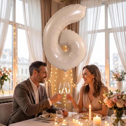 Image of YPSelected 32 Inch Large Foil Helium Number Balloon Birthday Wedding Party 0-9 (Cream, 6)
