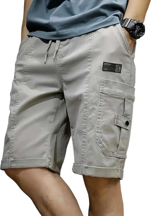 Image of Men's Cotton Twill Cargo Shorts, Regular Fit, Drawstring Waist, Mid Rise, Casual Style, 4 Pockets