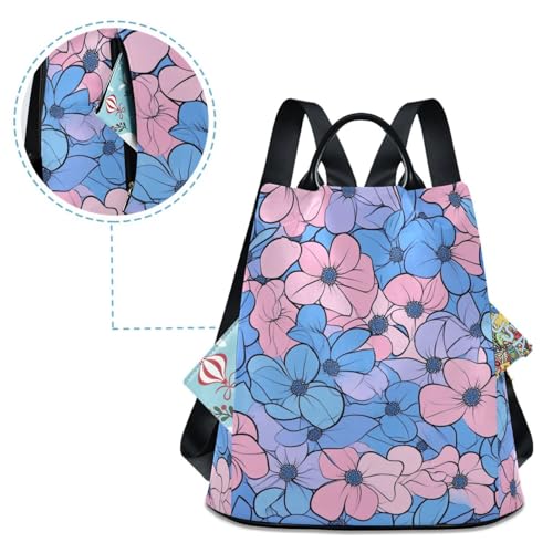 KLL Multi-small Flowers Pink Light Blue Fashion backpacks for women casual large backpack for women for Travel, Work, Everyday with Pom-pom keychain4