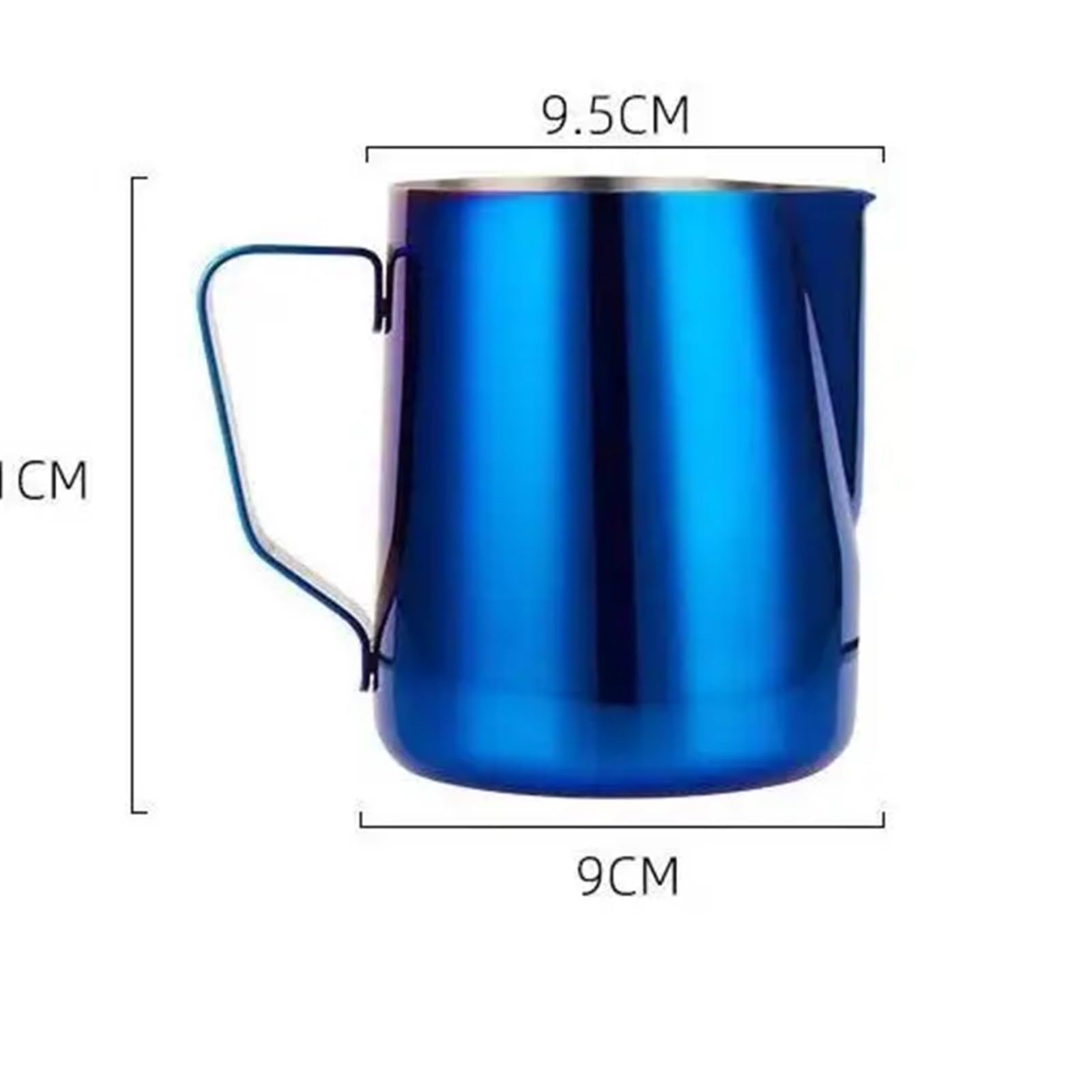 Genérico Jarra espumadora de leche de acero inoxidable 304 con pico cónico | Con escala, exterior espejo, interior cepillado y asa resistente al calor(600ML Blue)