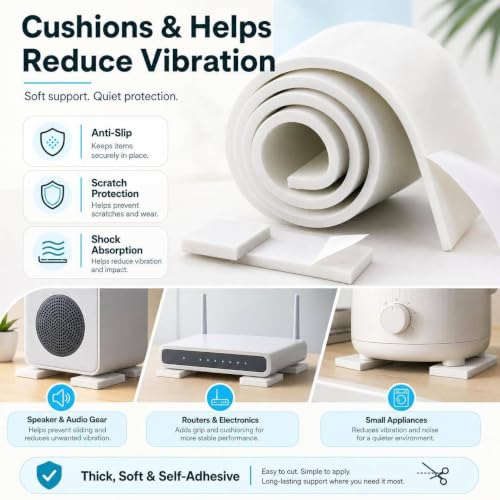 Image of DGSL Foam Insulation Neoprene Sheets with Adhesive, 12''W x 59''L x 1 /2''T | Weatherproof Soundproof Padding for Automotive, Multi-Function Soundproof Large Closed Cell Neoprene Rubber Roll, White
