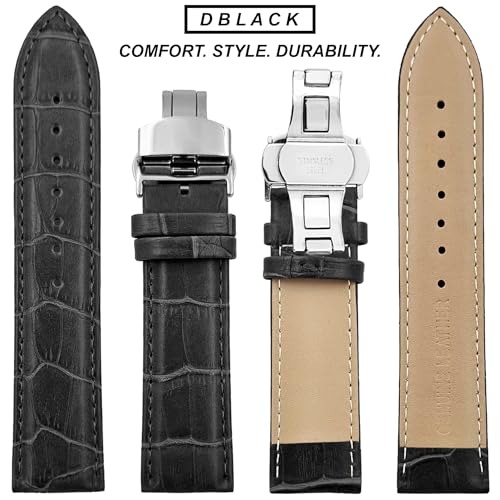 Image of DBLACK ''HOOK'' Leather Watch Strap with Butterfly Lock, Bamboo Design Pattern Full Padded Watch Belt / / For 18mm, 20mm, 22mm, or 24mm Watch Band (Choose Your Size & Color)