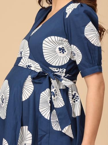 Image of The Mom Store Maternity Wrap Dress | Pre and Post Pregnancy Wear | Nursing Dress for Women | Trendy Stylish Pregnancy Friendly Dress