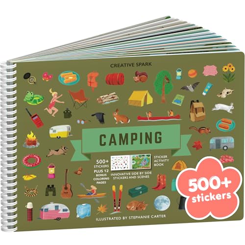 Camping 500+ Kids Sticker Book by Cupkin Fun Toddler Travel Activity Coloring and Sticker Book, Road Trip Essentials, 12 Coloring Pages + 12 Side by Side Scenes for Ages 2–8 Years