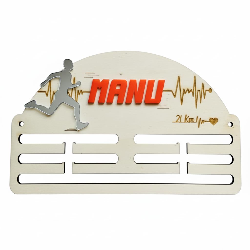 Medallero Running de Madera Personalizado con Nombre - Corredor Acrílico Espejo Hecho en España