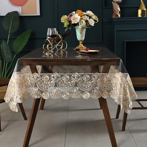 Clear Vinyl Tablecloth, Transparent PVC Table Cloth, Beige, 60 x 104 Inch by Jusmate - Used condition - Image 3