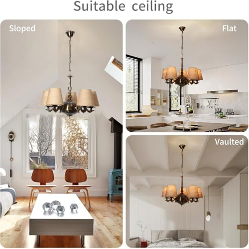 Image of Devansh 05 Lights Beige Jute conical Shade with Antique Golden Chandelier