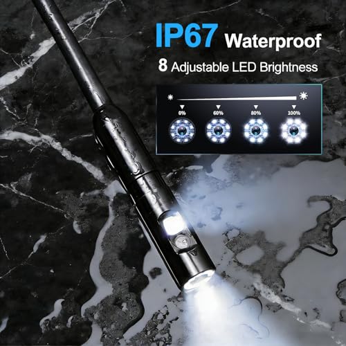 Image of Endoscope Camera with Light 1920P HD Dual-Lens Borescope with 8 LED Lights, IP67 Waterproof Snake Sewer Tools 4.3 inch Inspection Camera,16.4ft Semi-Rigid Drain Endoscope (16.4FT Dual Lens-Blue)