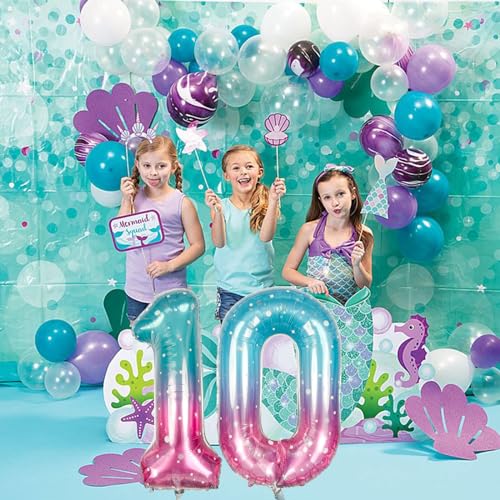 Image of Mermaid Number 0 Balloons 40 Inch, Large Purple Teal Rainbow Number Balloons 0-9 Set, Starry 0 Mylar Foil Balloon Numbers for Girls Women Baby Shower Birthday Graduation Anniversary Party Decorations
