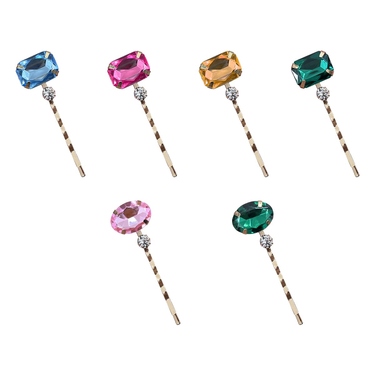 6 Pack Colorful Gemstones Bobby Pins，Sparkly Crystal Gemstones Hair Pins for Women Girls Bridal Wedding accessories