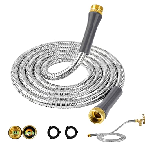 Flexible Metal Garden Hose,10 ft 5/8'Stainless Steel Water Hose Extension Connector,No Kink,Leakproof,Burst-Resistant,Heavy Duty Water Pipe for Park,RV,Outdoor,Yard,Lawn,Watering,Car Wash,Pet Bath