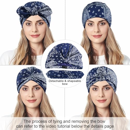 Image of Ababalaya Satin Lined Beanies for Women Chemo Headwear Silky Lined Cotton Sleeping Cap