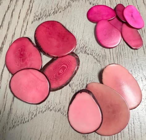 Tagua Nut Thin Button | Bead Nut Button for Crafts & Sewing in Pink Seed Bead | 3x2cm Approx. Drilled Tagua Jewelry Making Eco Bead