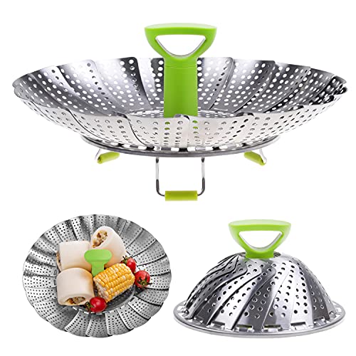 Kare & Kind 1x Adjustable Steamer Basket - Extendable Stainless Steel Steamer with Center Handle - 5.1" to 9" - Foldable Feet - Can Fit Different Sizes of Pots, Pans and Pressure Cookers