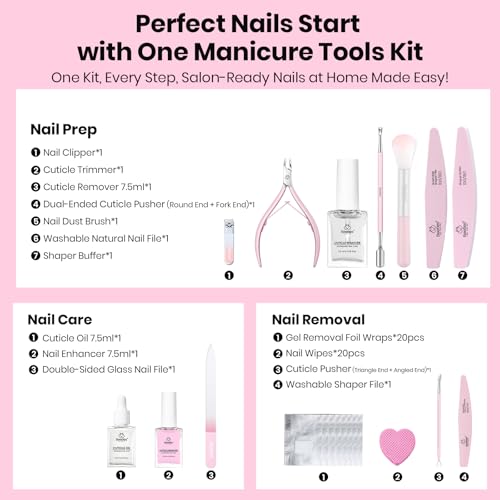 Image of Beetles Gel Polish Remover Kit Nail Care Kit Nail Prep Set Cuticle Oil Cuticle Remover Nails Strengthener 14pcs Manicure Tools Glass Files Removal Foil Wraps Cuticles Trimmer Pushers Gift for Women