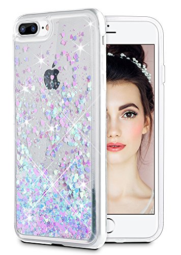 7 Plus Case, Caka 7 Plus Glitter Case Flowing Liquid Floating Luxury Bling Glitter Sparkle Case for 7 Plus 8 Plus (Pink Blue)