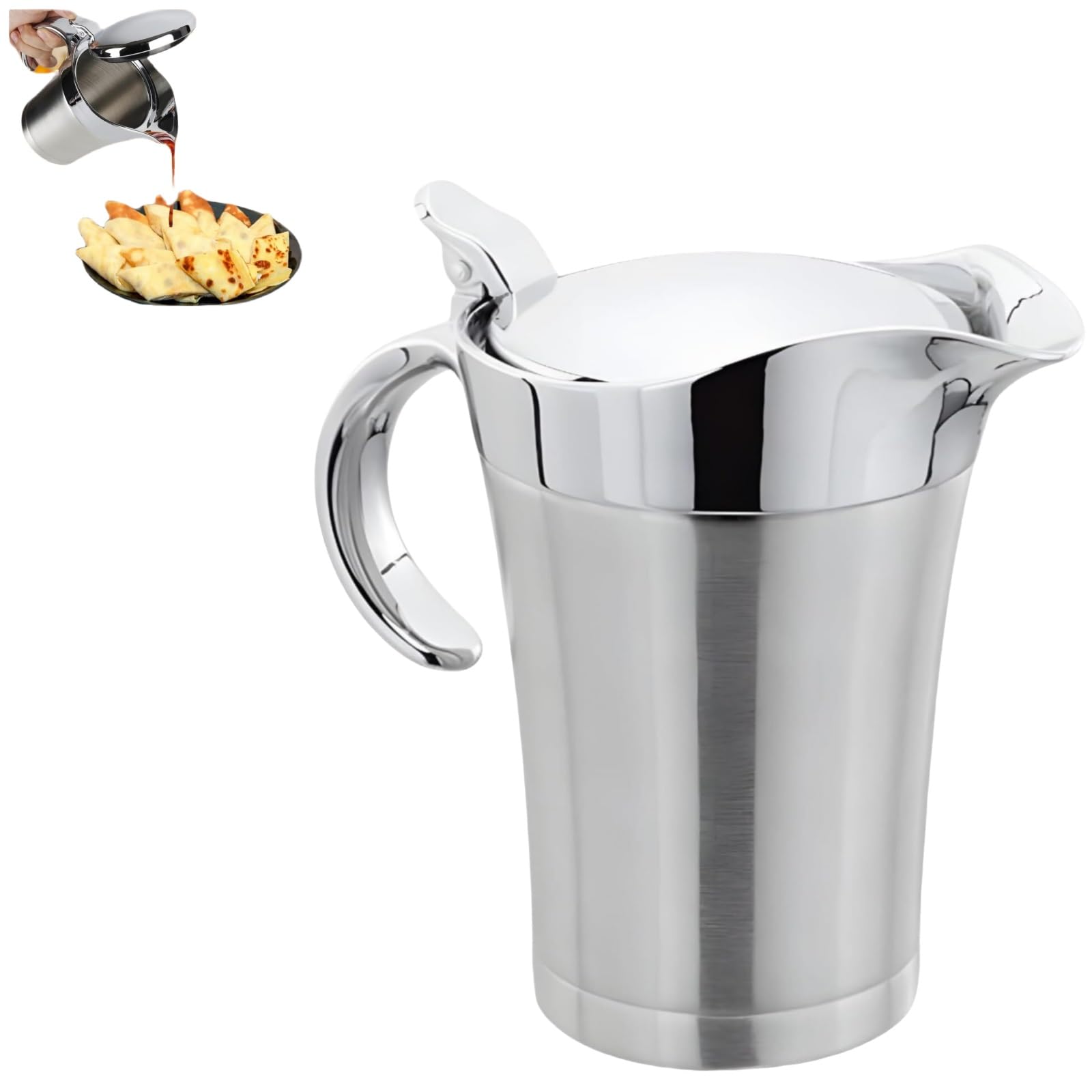 Izolowany sos - dwuwarstwowy dzbanek na sos ze stali nierdzewnej do gorących i zimnych sosów, pojemnik termiczny do kuchni, 450 ml