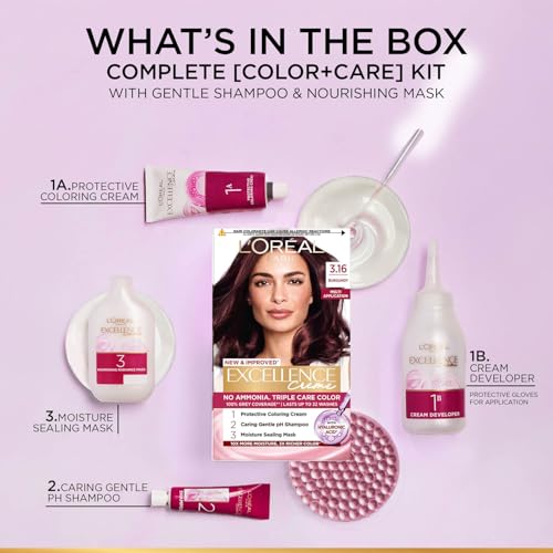 Image of L'Oreal Paris Excellence Creme Hair Color, 3.16 Burgundy, 72ml+100g