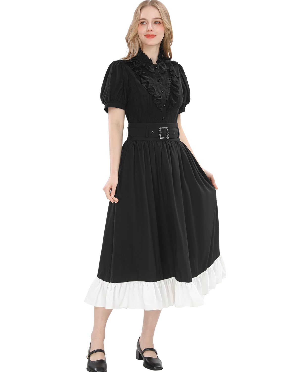 Fiamll Mittelalter Victoria Bluse mit Spitzenkragen Rüschen Gothic Vintage Top für Steampunk Party