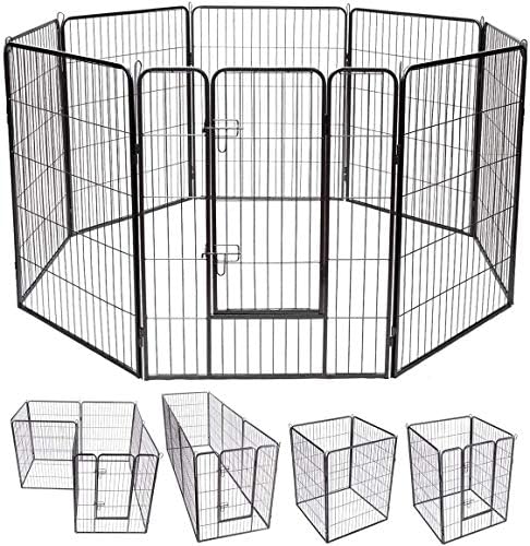 COSTWAY Folding Metal Dog Playpen Animal Safety Barrier with Door and Lock for Puppies Garden Indoor Outdoor