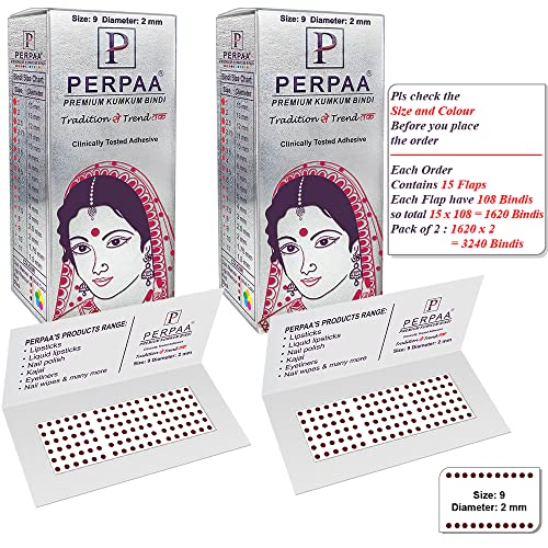 Image of PERPAA Kumkum Dark Maroon Round Bindi Book for Ladies Forehead Pack of 2-15 Flaps Each Box (Stick On) (09,Diameter 2mm)