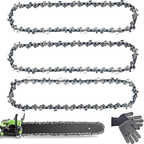 Begonia Lot de 3 chaînes de tronçonneuse 40 cm 3/8 LP, 59 maillons d'entraînement de 1,3 mm, à faible rebond, avec 2 gants, chaîne de rechange pour tronçonneuse Oregon, Einhell GH-EC1835, Dolmar