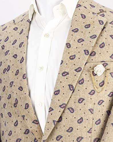 Knighthood White Flower with Double Hanging Chain Lapel Pin Brooch LP-483