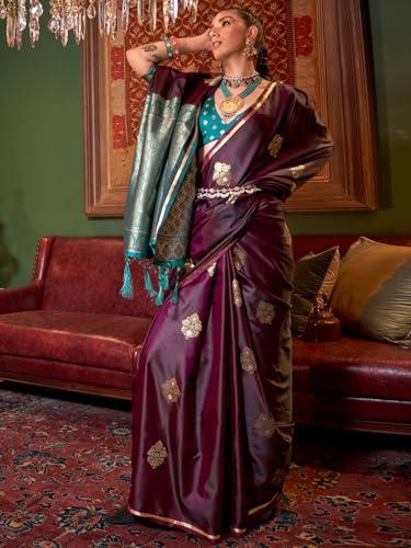 Image of AKHILAM Women's Satin Silk Bagh Printed Saree With Unstitched Blouse(KNTKLX391001 RJ Parent)