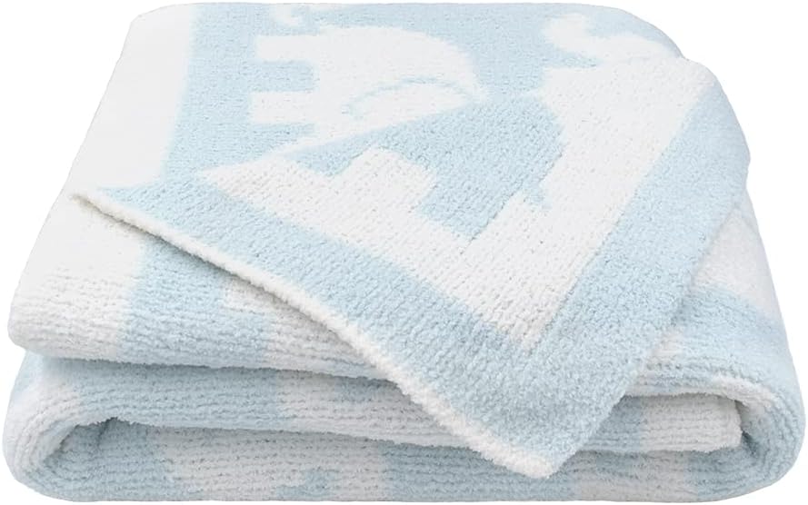 Living Textiles Blue Elephant Chenille Soft Baby Blanket Reversible Premium Cozy Fabric for Best Comfort -for Infant, Toddler, Newborn, Swaddle, Nursery, Boy, Unisex, Throw, Crib, Stroller, Gift 40x30