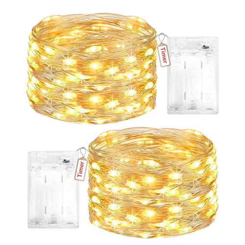 Peasur 2 Pezzi Lucine Led Decorative a Batteria con Timer,