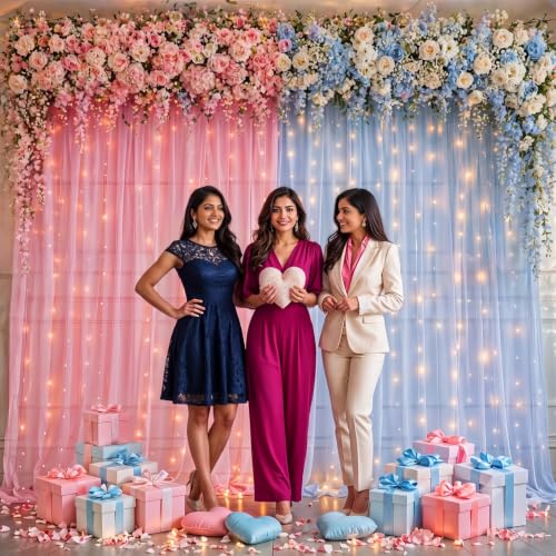 Image of Party Propz Baby Shower Backdrop Decoration - 4 Pcs Baby Shower Curtain Kit with Light, Mom to Be Decoration Items Set (Net)