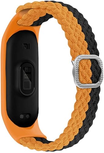 Correa trenzada para Xiaomi Mi Band 7 6 5, correa de repuesto de nailon elástico para Xiaomi Band Mi Band 7, Mi Band 6, Mi Band 5 (negro naranja)