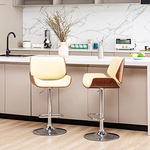 Glitzhome Adjustable Bar Stool Set Of 2 Swivel Mid-Century Modern Pu Leather Counter Dining Chairs With Back, Begin #TOP3