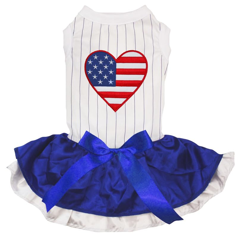 Robe pour chien de qualité supérieure motif rayures USA Heart bleu blanc XL