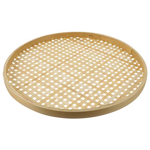 DOITOOL Shallow Drying Baskets Wicker Basket Bamboo Sieve Flat Fruit Basket Food Storage Tray Drying Foods Basket Wall Hanging Decoration for Home Farmhouse Restaurant 36cm Snack Serving Tray