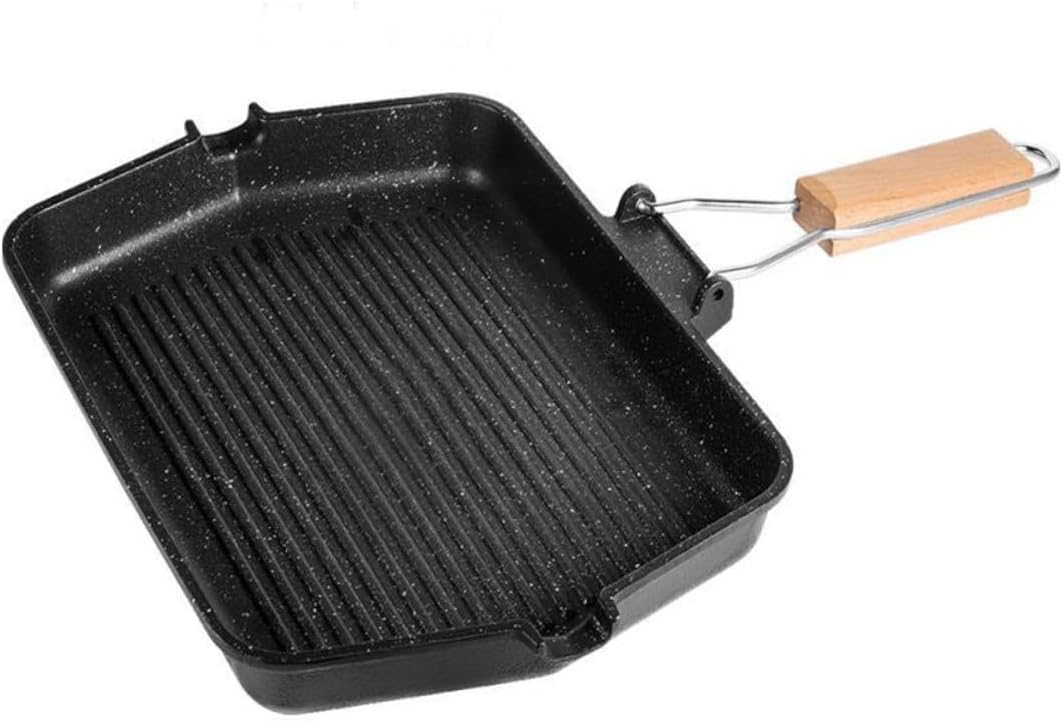 PRETYZOOM Non-stick Square Maifan Stone Bbq Grill Pan Smokeless Frying Pan for Induction Stove Household Outdoor Barbecue Cooking