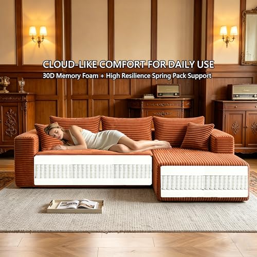 Image of 93 inch Boneless Couch, Modular Sectional Sofa for Living Room, Orange
